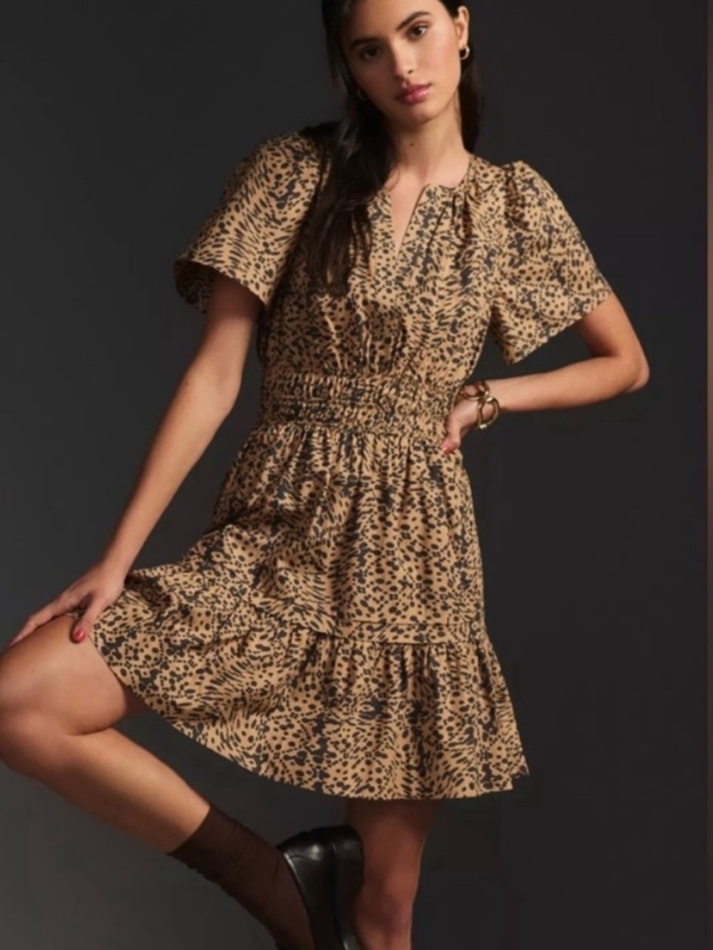 Anthropologie Somerset Mini Animal Print Dress Worn On TV Bestseller Medium